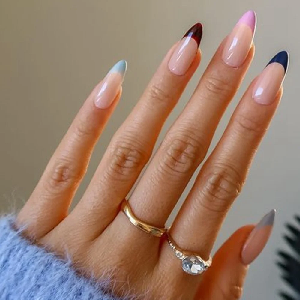 24Pcs Detachable Short Round Almond Orange pink False Nails Artificial Fake Nails Full Cover Nail Tips Press On Nails Women-Nail Inspo