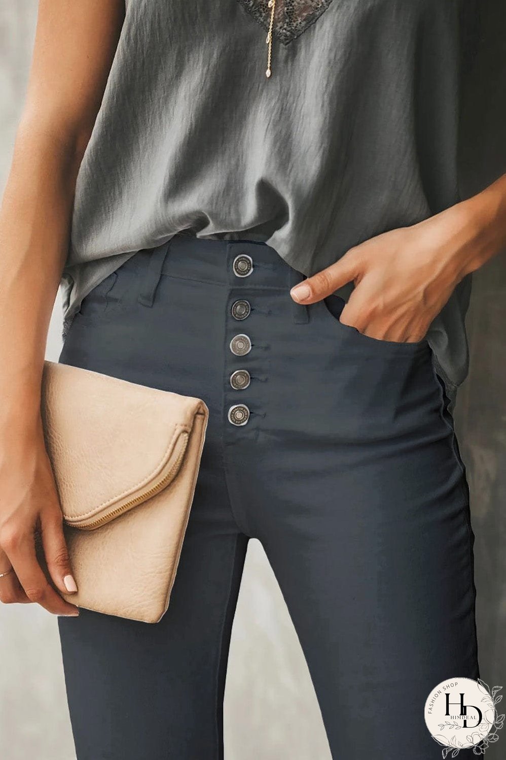 Elastic Loose Wide Leg Button Pants