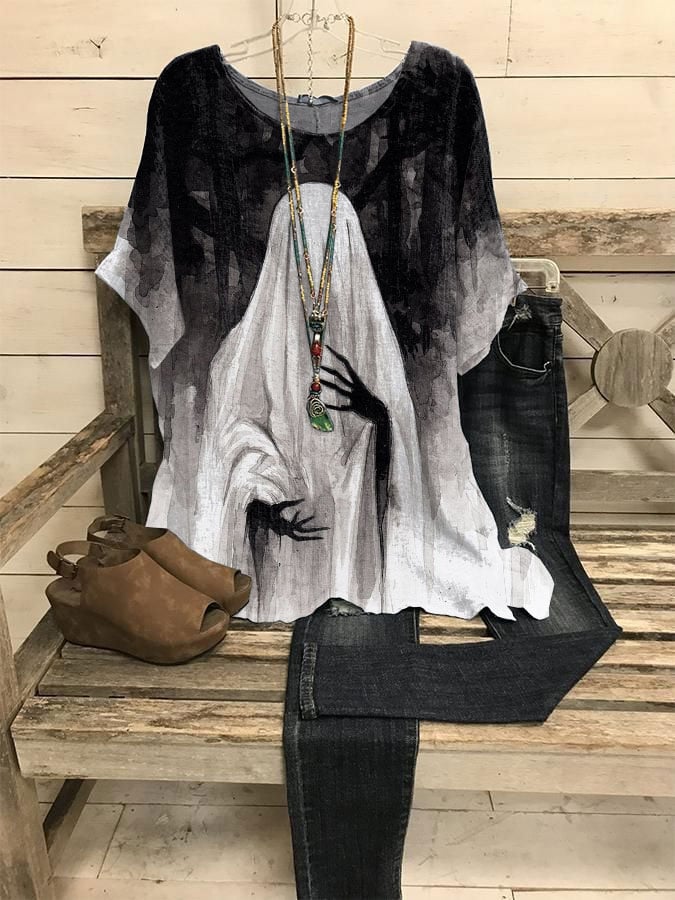 Women´s Vintage Ghost Art Print T-Shirt