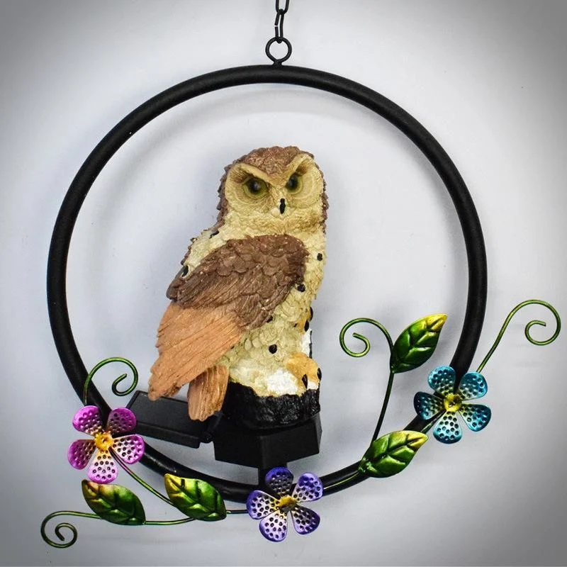 Owl Resin Solar Lawn Light Park Garden Iron Pendant LED Light Crafts Decoration