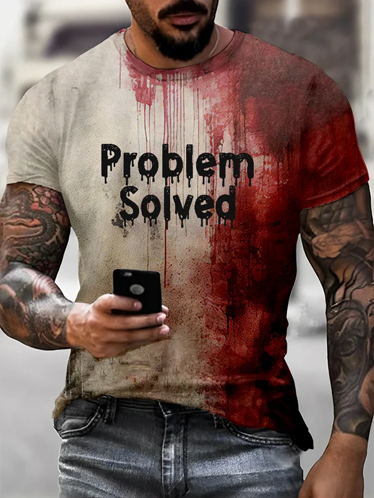 Comstylish Men's Bloody Problem Solved Halloween Print T-Shirt