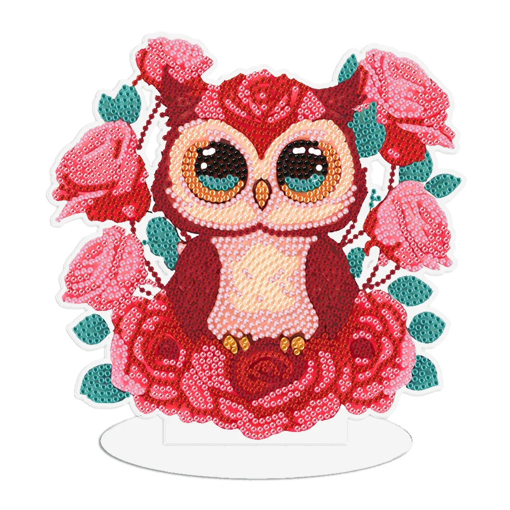 5D DIY Owl Rose Diamond Art Kit Colorful Owl DIY Diamond Painting (LY030)