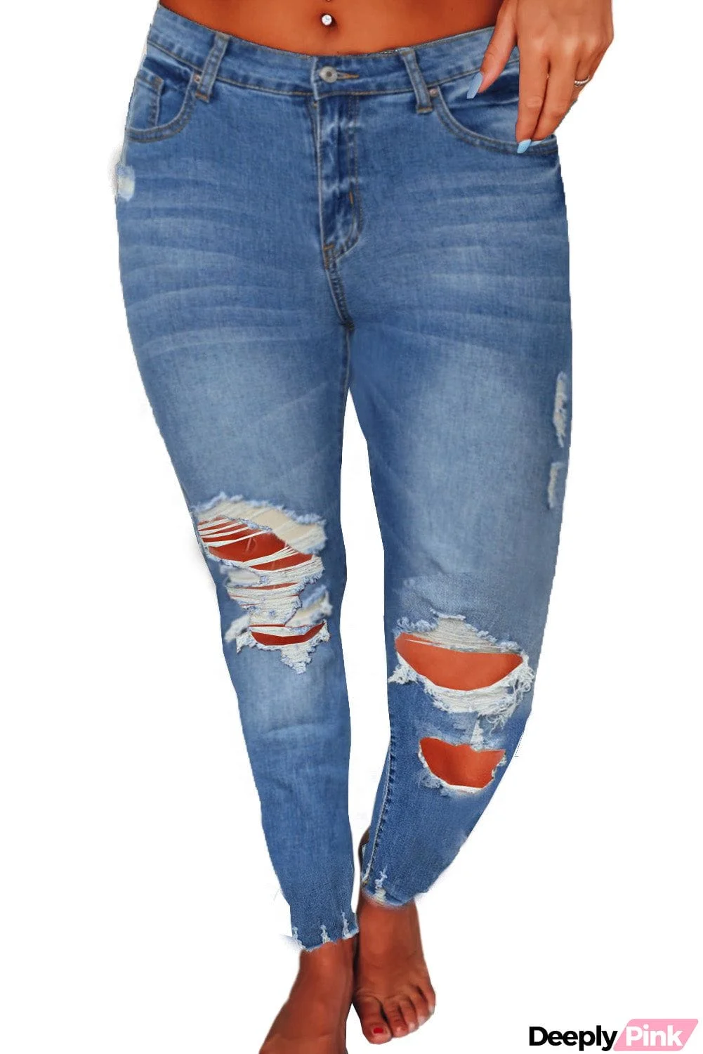 Raw Cut Frayed Hem Medium Wash Jeans