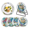 4PCS Wooden Diamond Painted Placemats Tableware Mat with Holder(Tea Art Bouquet)