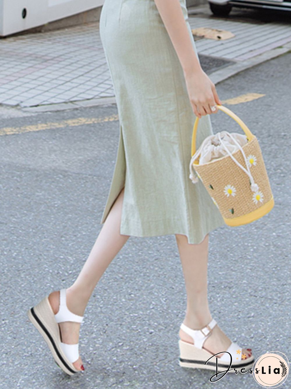 Cowhide Woven Sole Platform Wedge Resort Sandals