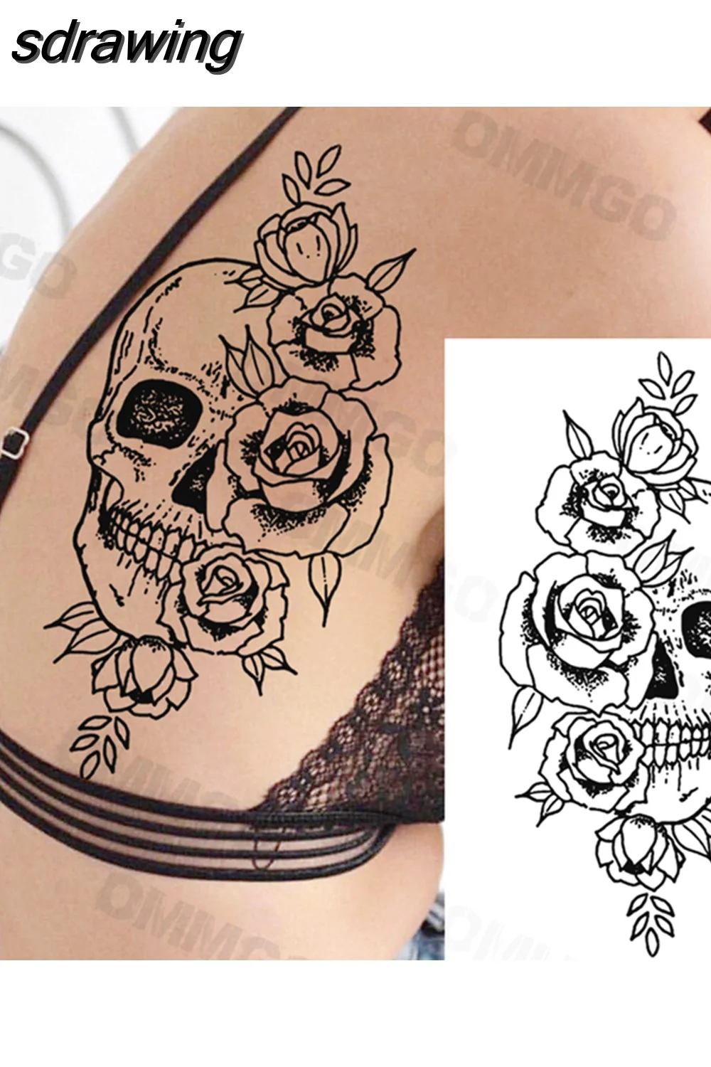 sdrawing Lion Rose Flower Temporary Tattoos For Women Adult Girl Compass Skull Fake Tattoo Arm Thigh Body Art Waterproof Tatoos