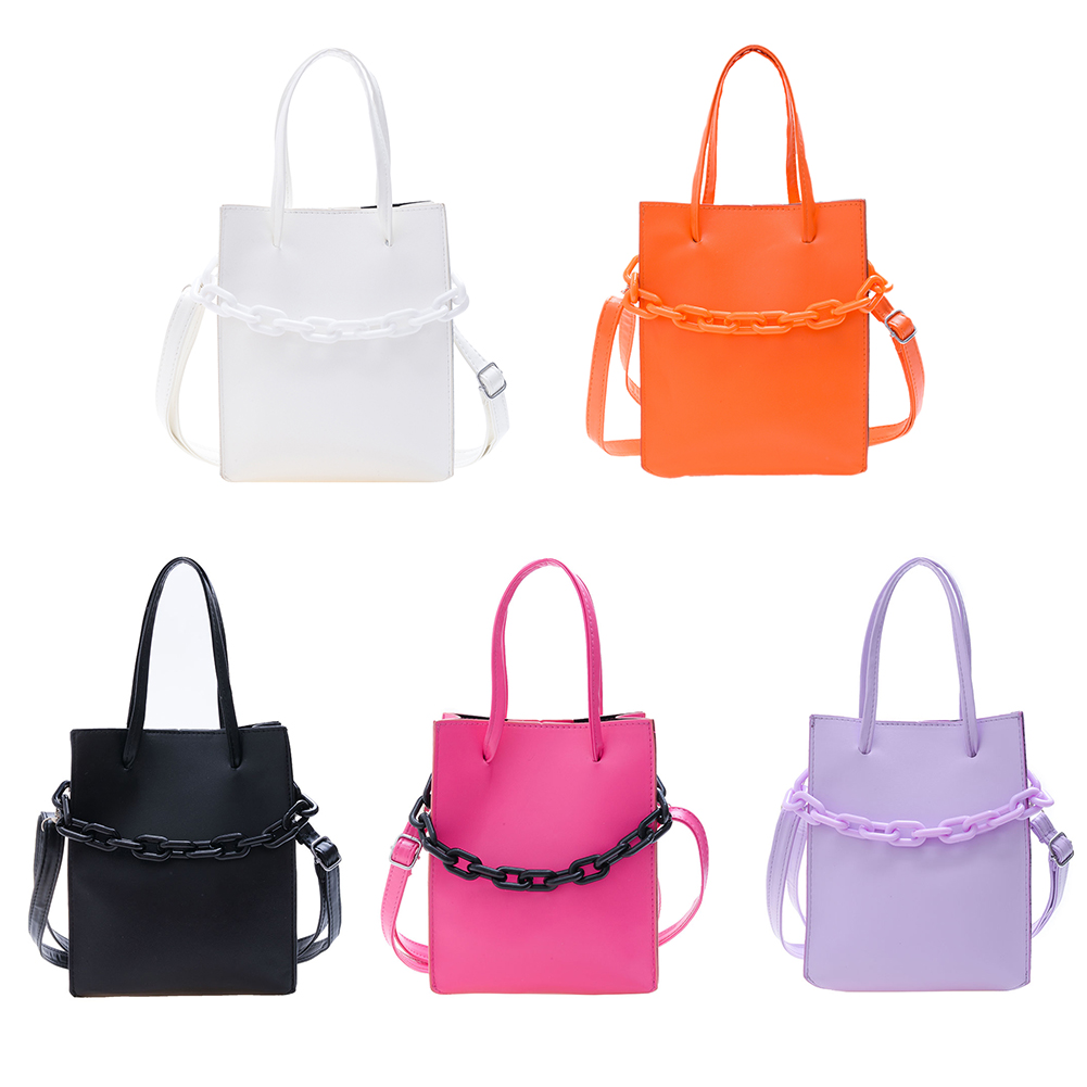 

Fashion Women Solid Candy Color Bucket Messenger Bag PU Chain Shoulder Bag, White, 501 Original