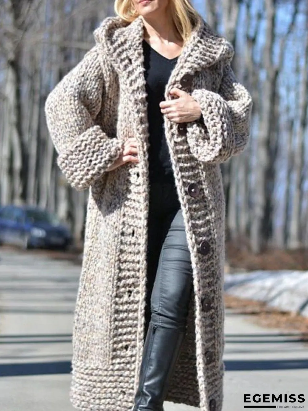 Chunky Knit Long Hooded Cardigan | EGEMISS