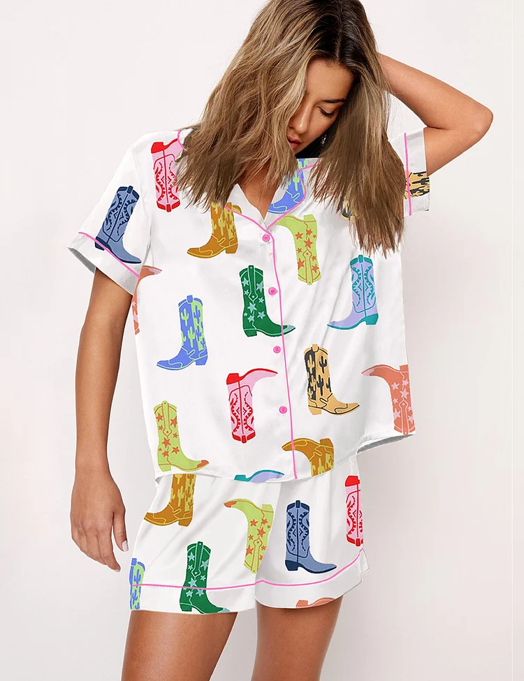 Women's Colorful Cowboy Boot Pajama Set