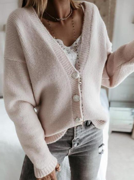 Women Casual Plain Winter V Neck Acrylic Micro-Elasticity Daily Fit Regular Sweater