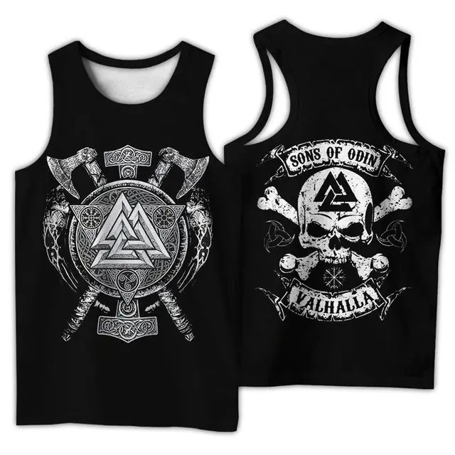 Comstylish Men's Viking Runes Tomahawk Totem Crew Neck Casual Top