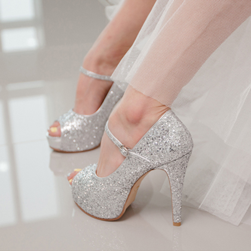 GOOSHOE Satin Blue Wedding Pumps with Starfish Rhinestone Bow