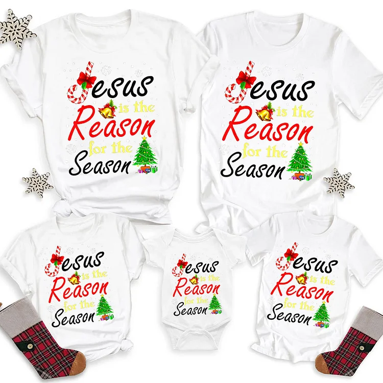 Jesus the Reason for the Season Christian Christmas Family Matching Shirts
