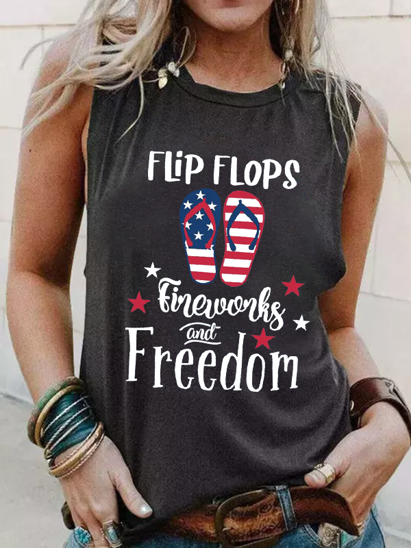 Flip Flops Fireworks And Freedom Print Sleeveless Tank Top