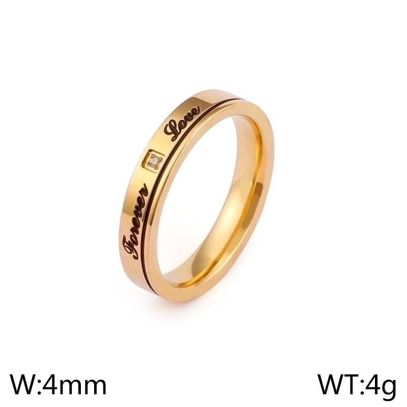 Titanium Steel 18K Gold Plated Korean Style Letter Zircon Rings