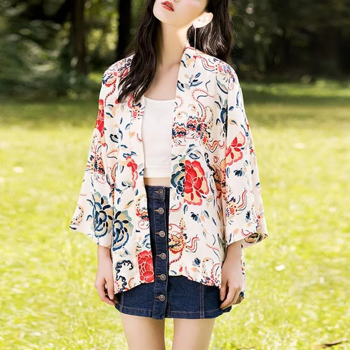 Flower Printing Kimono Coat SP1812585