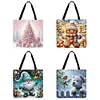 (US Only)4pcs Christmas Linen Tote Bag Handbag Large Capacity Women Shopping Shoulder Bag