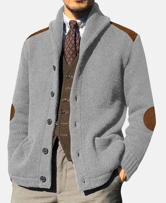 Okaywear Shawl Lapel Single Breasted Suede Patchwork Knitted Pockets Jacket