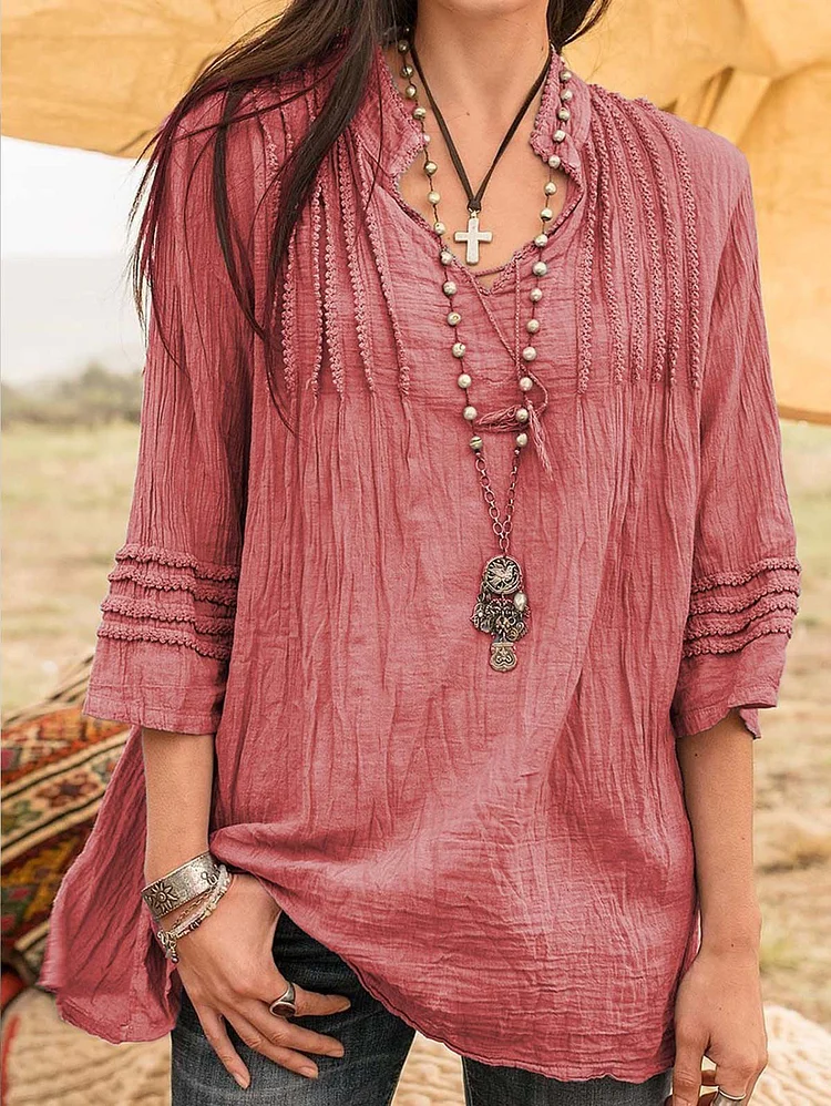 Boho Guipure Lace Linen Shirt
