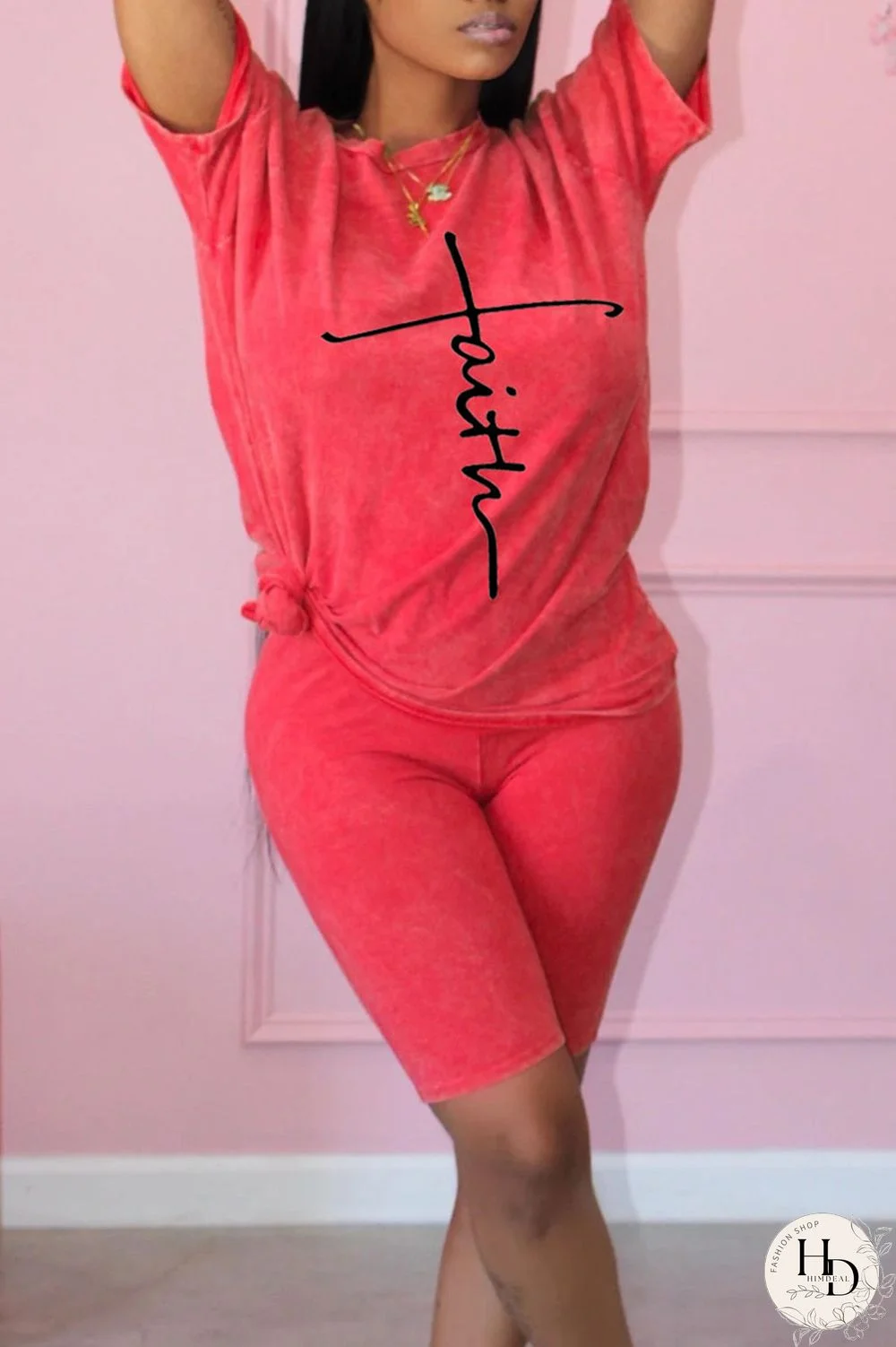 Black Casual Print Patchwork O Neck Short Sleeve Two Pieces