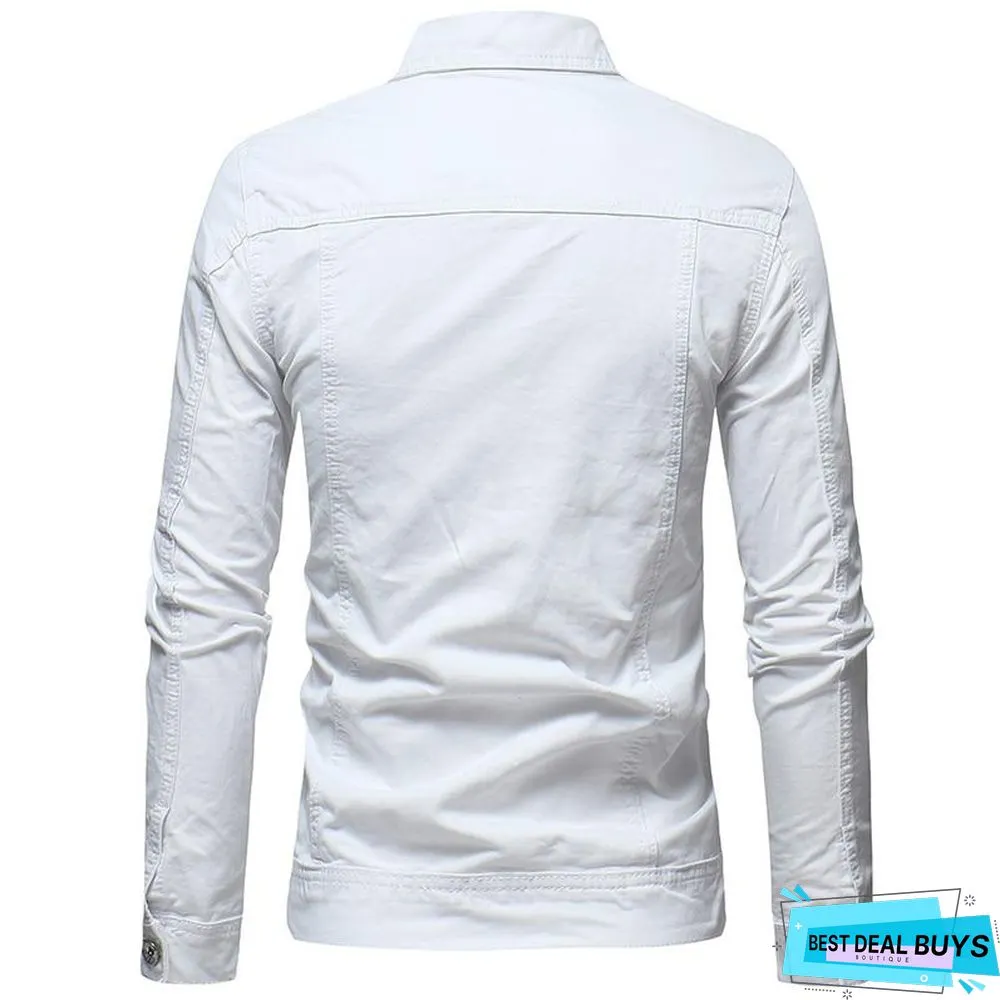 Men's Pure Color Casual Fit Jacket Long Sleeve Bomber Jacket Male Outwear Overcoat Slim Coat