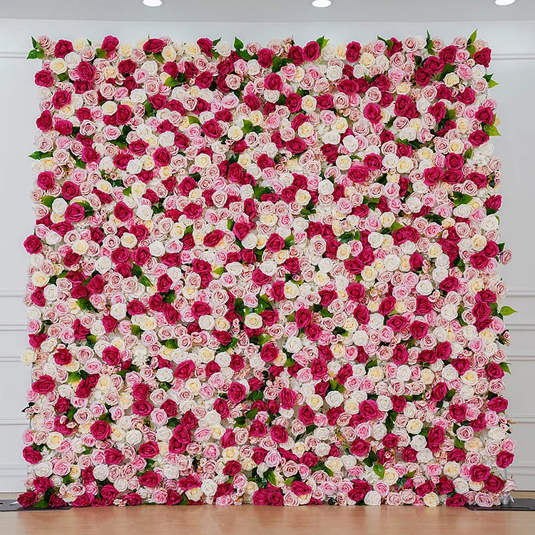 A8222 Red Pink White Rose Curtain Cloth Flower Wall Outdoor Wedding Backdrop Decor