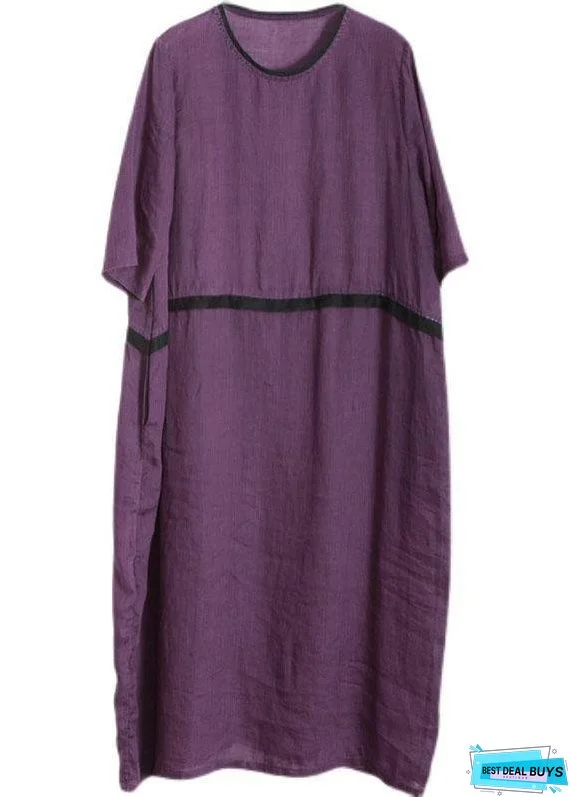 Modern Purple Pockets Linen Summer Maxi Dress