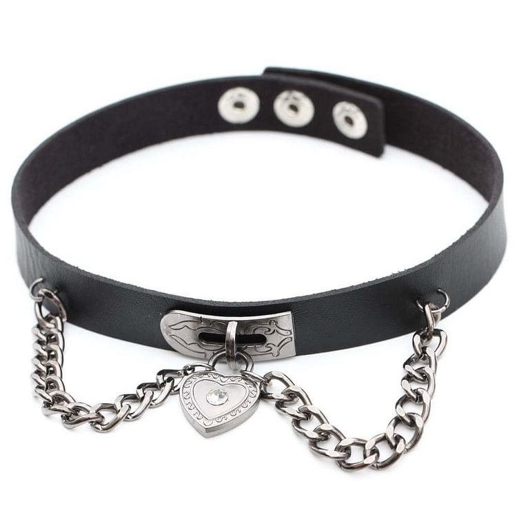 Punk Cool Metal Love Heart-Shaped Lock Collar Leather Chain SP15847