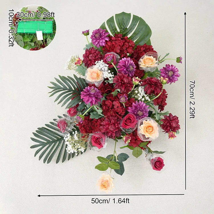 A8764 Burgundy Series Green Turtle Leaf Hang Flower Row Decor Wedding Arch Frame