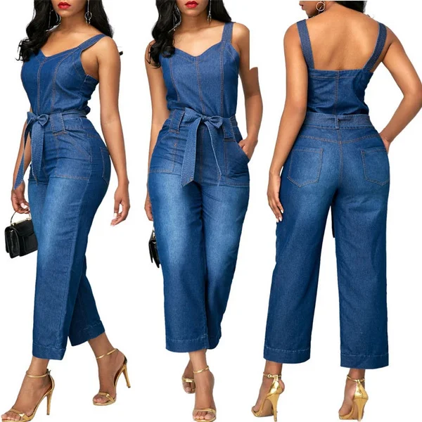 New Product Fashion Jumpsuits Jeans Women Denim Overalls Shirt Rompers Pants Jeans Bodysuit