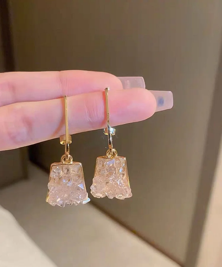Fashion Yellow Copper Alloy Square Crystal Drop Earrings