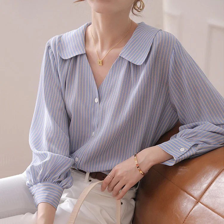 Blue Stripes Half Sleeve Shift Shirts & Tops QueenFunky