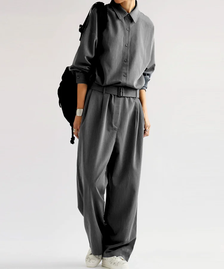 Simple Solid Color Long Sleeve Jumpsuit