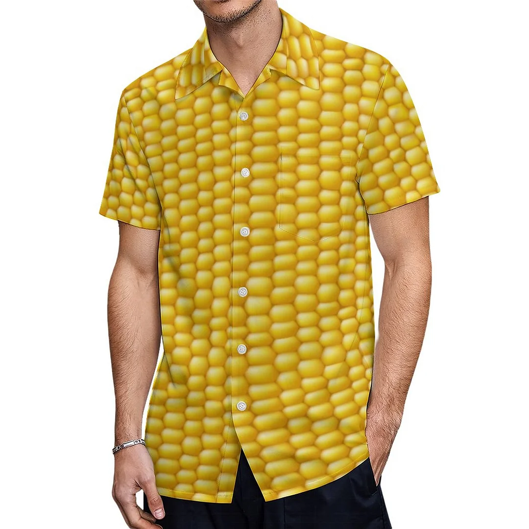 Corn Cob Background Hawaiian Shirt Mens Button Down Plus Size Tropical Hawaii Beach Shirts