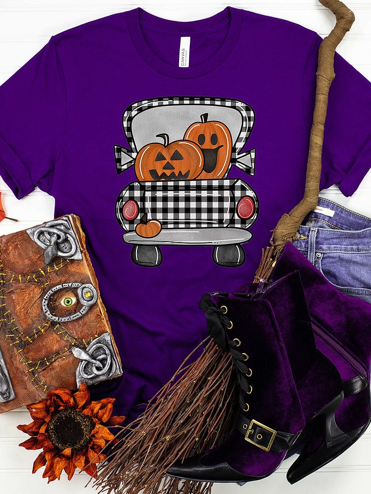 Plaid Halloween Truck Short Sleeve T-shirt