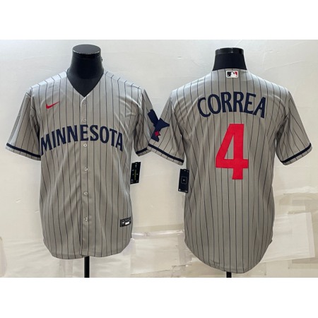 Men's Minnesota Twins #4 Carlos Correa 2023 Grey Home Team Cool Base Stitched Jersey O4PZ