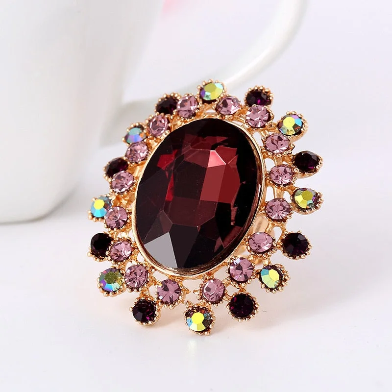 Christmas Gift Women's Fashion Luxury Red Large Crystal Oval Ring Opening Ring Bride Engagement Wedding Jewelry