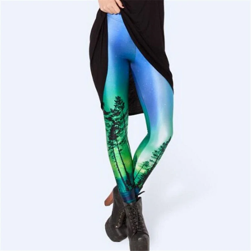 CUHAKCI Women Leggings 3D Digital Printed Tree Casual Pants Femme Elastic Pencil Soft Fitness Trousers Leggins