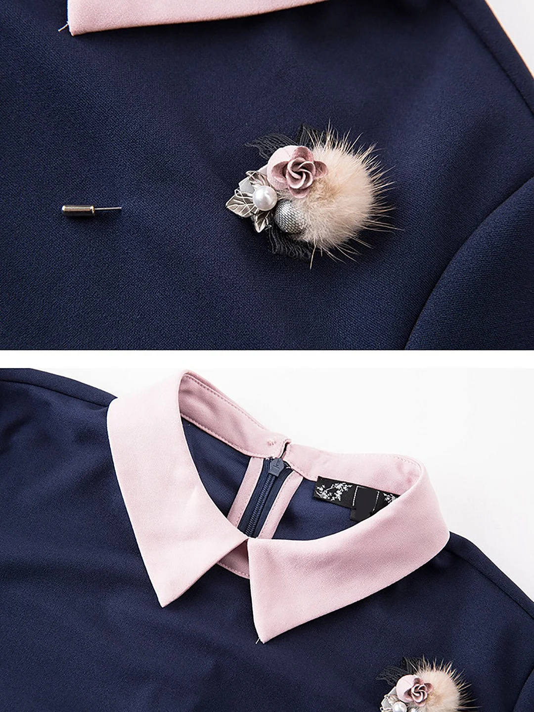 Navy Blue Long Sleeve Solid Tunic