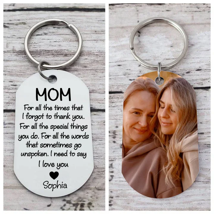 Mom Gifts Personalized Photo & Name Dog Tag Keychain I Love You Key Ring
