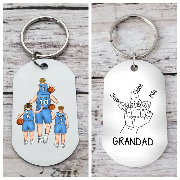 2-5 Names-Personalized Grandad's Basketball Team Fist Keychain Custom Names Gift For Dad/Grandad