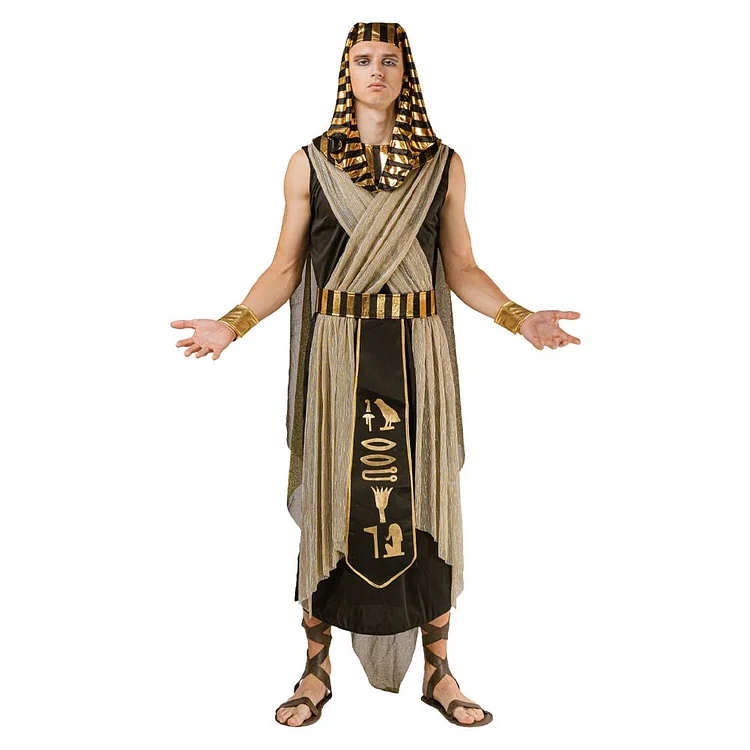 Adult Men Egyptian King Pharaoh Black Golden Outfits Costume Halloween Carnival Party Suit