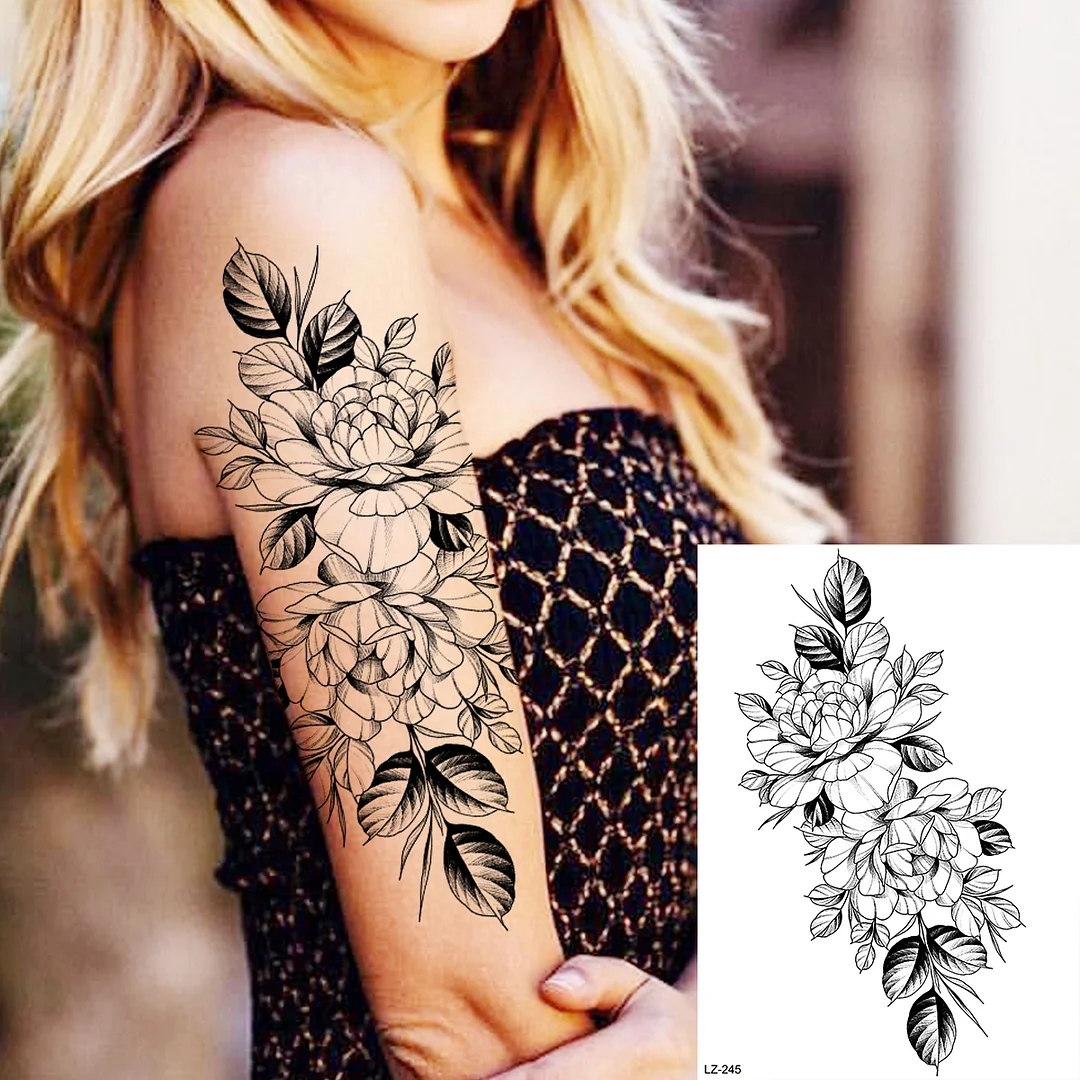 Sdrawing Large Rose FLower Temporary Tattoos For Women Adults Henna Skull Compass Snake Flower Fake Tattoo Sticker Leg Tatoos Thigh