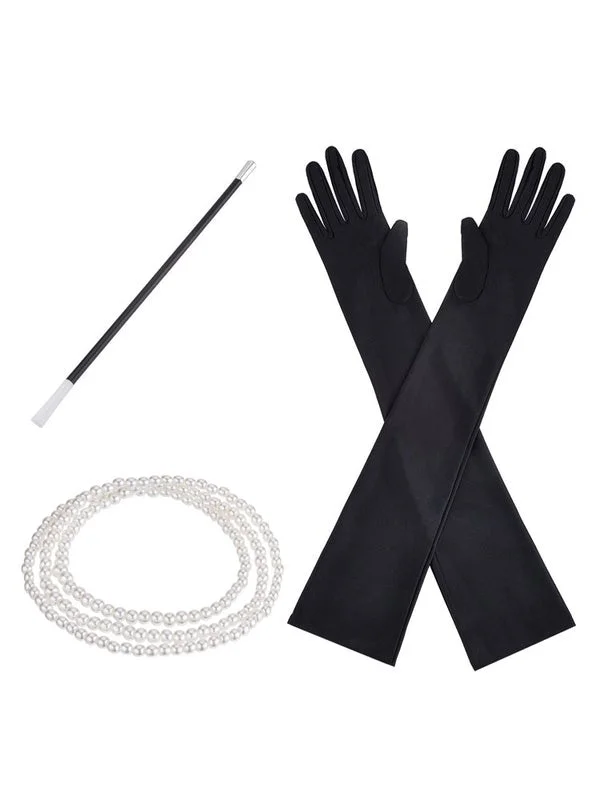 Halloween Costume 1920s Great Gatsby Black Gloves Vintage Pearls Necklace Cigarette Holder  Novameme