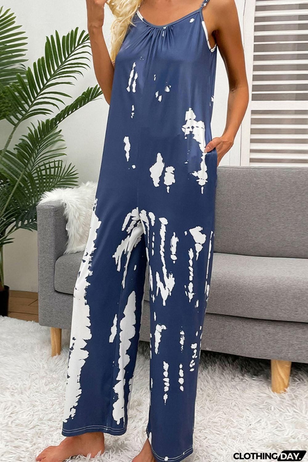 Tie-Dye Spaghetti Strap Jumpsuit with Pockets