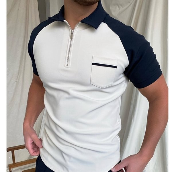 New Men's Summer Zipper Lapel Shirt Tops Fashion Men - BlackFridayBuys