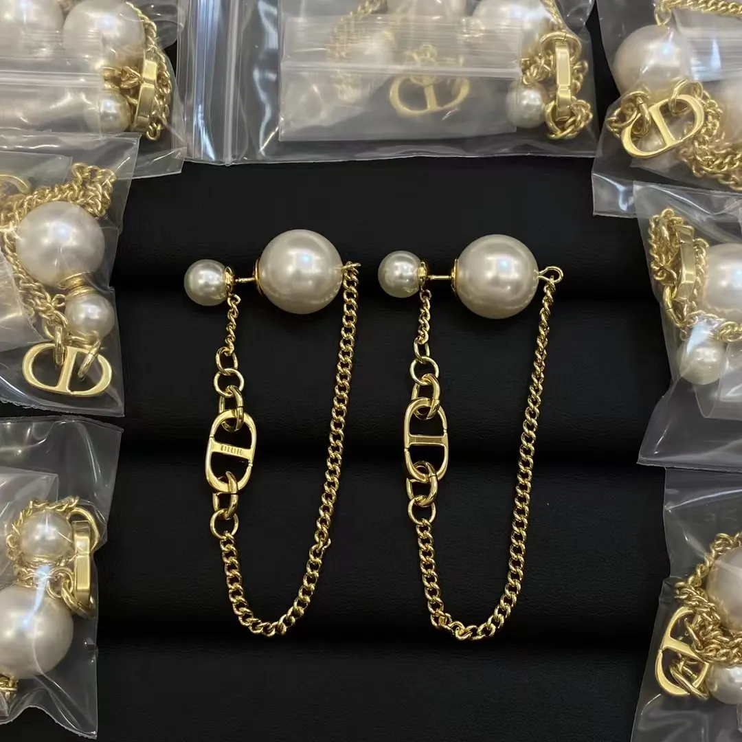 Dior Chain Dangle Pearl Earrings