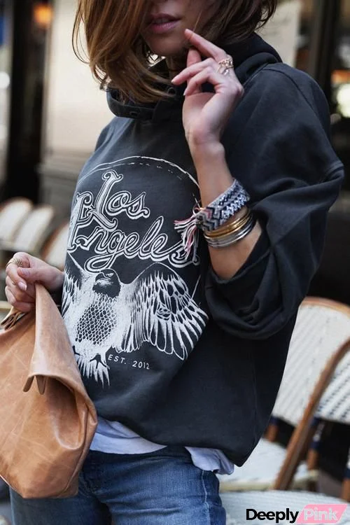 Music Print Loose Hoodie