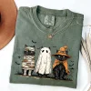 Unisex Retro Comfort Colors Halloween Ghost Cat Printed Short Sleeve T-Shirt
