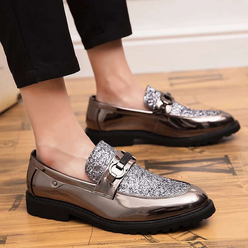 Shoes Male Flats Loafers Black Patent Leather black gold Loafers Handmade Tassel Men Formal club Wedding party Shoes men